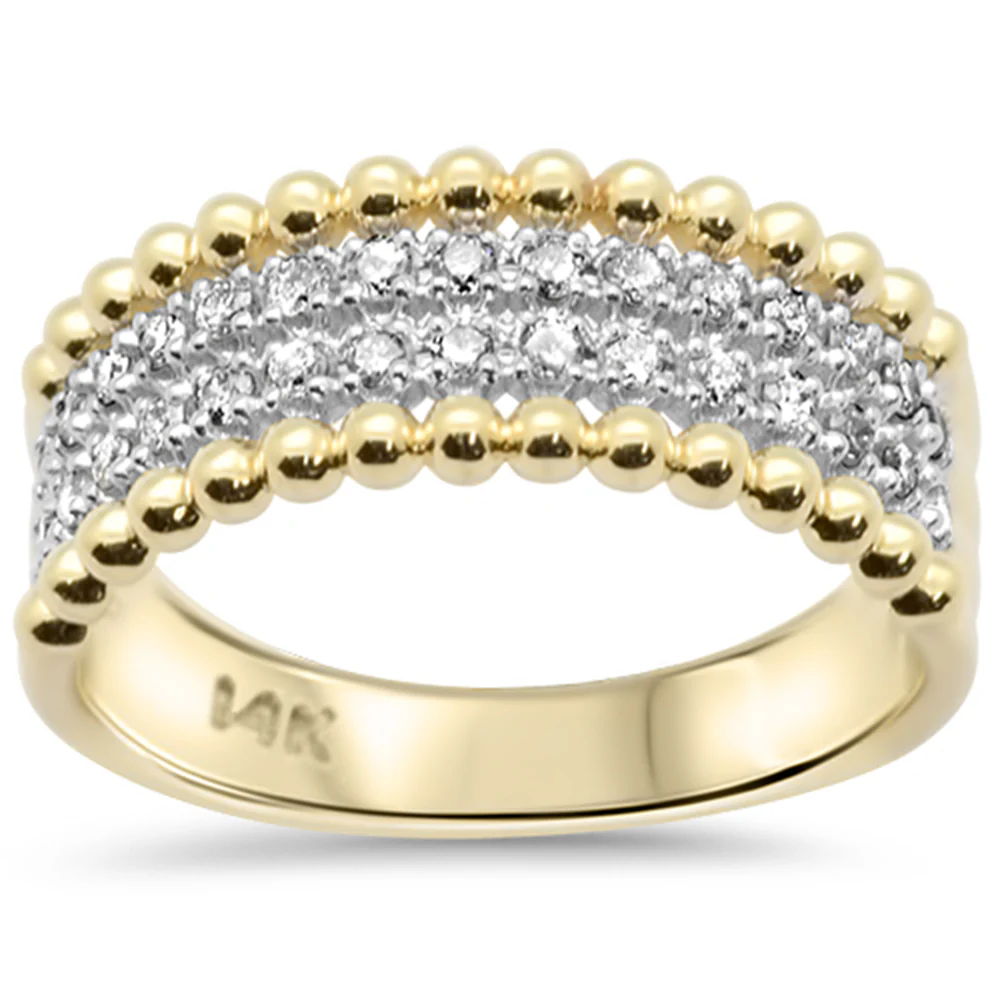 <span style="color:purple">SPECIAL!</span>.27ct G SI 14K Yellow Gold Round Diamond Wide Beaded Band Ring Size 6.5