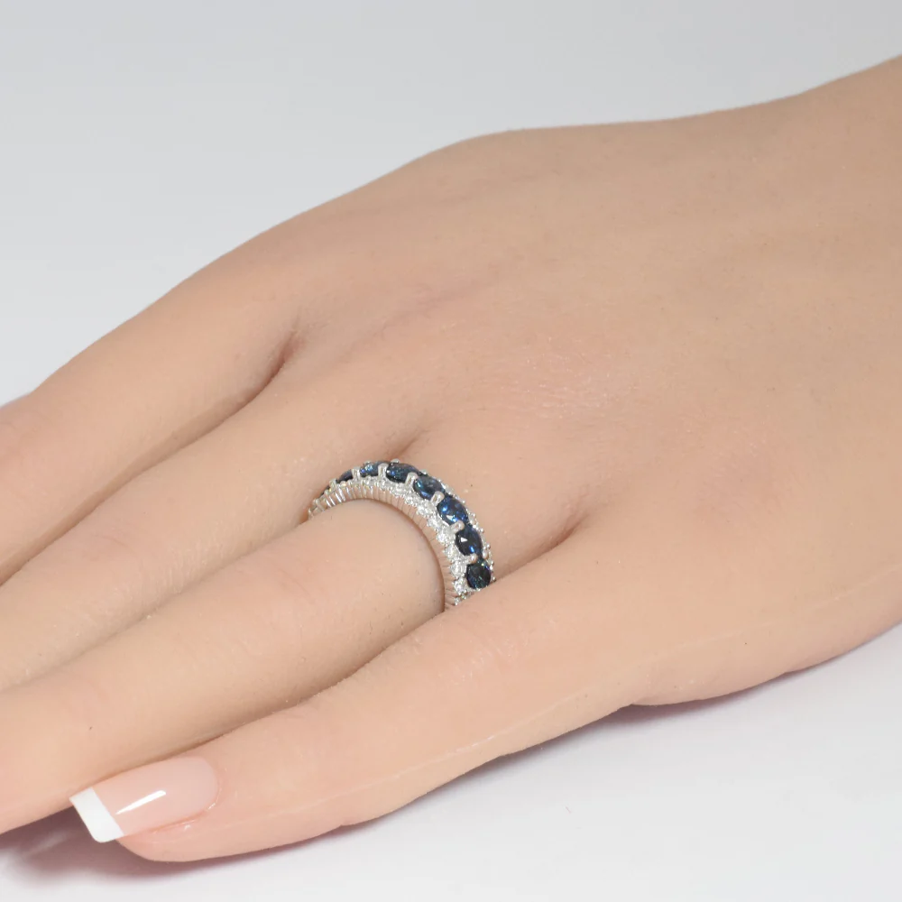 <span style="color:purple">SPECIAL!</span>2.25ct G SI 14K White Gold Diamond & Large Blue Sapphire Gemstone Band Ring Size 6.5 - Image 2