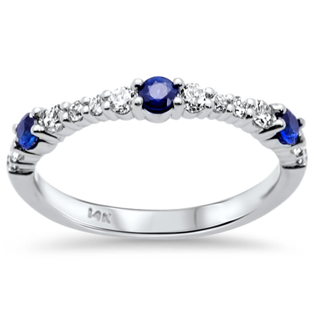 <span style="color:purple">SPECIAL!</span> .55ct G SI 14K White Gold Diamond & Blue Sapphire Gemstone Band Ring Size 6.5