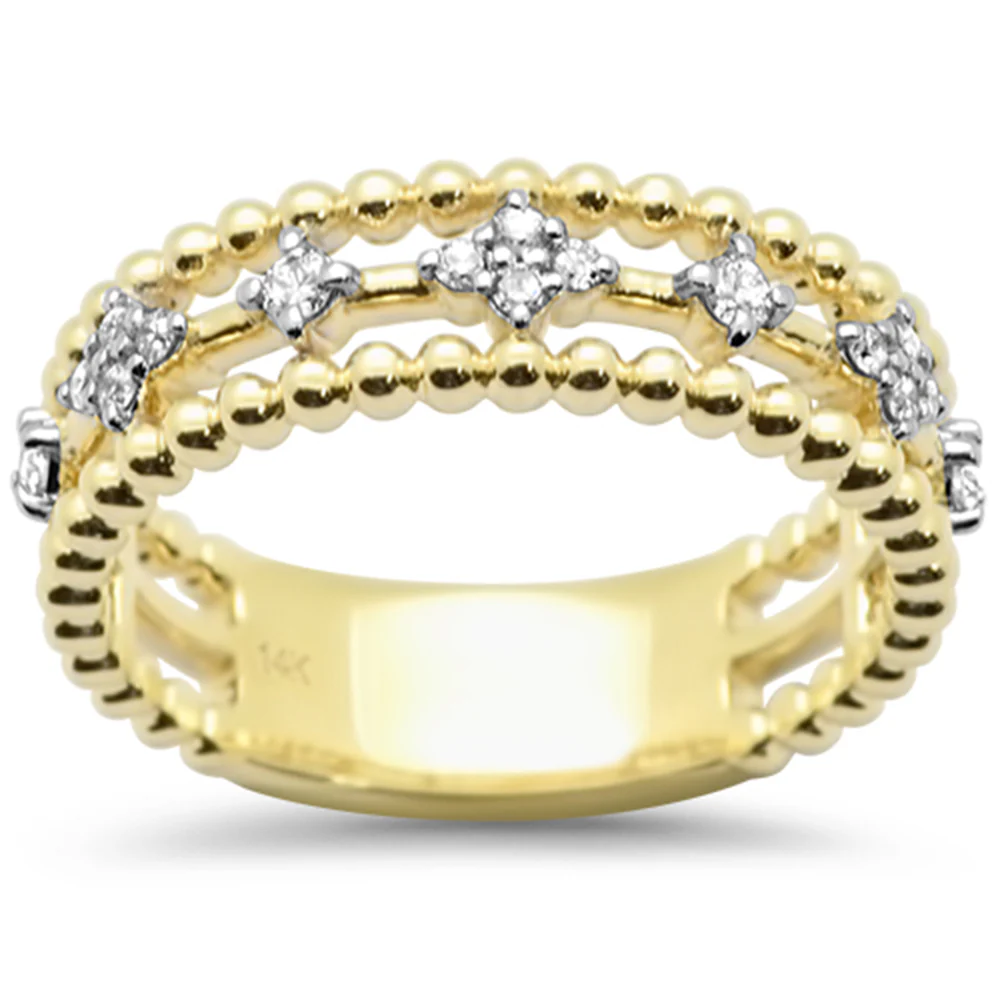 <span style="color:purple">SPECIAL!</span>.19ct G SI 14K Yellow Gold Clover Design Diamond Band Ring Size 6.5