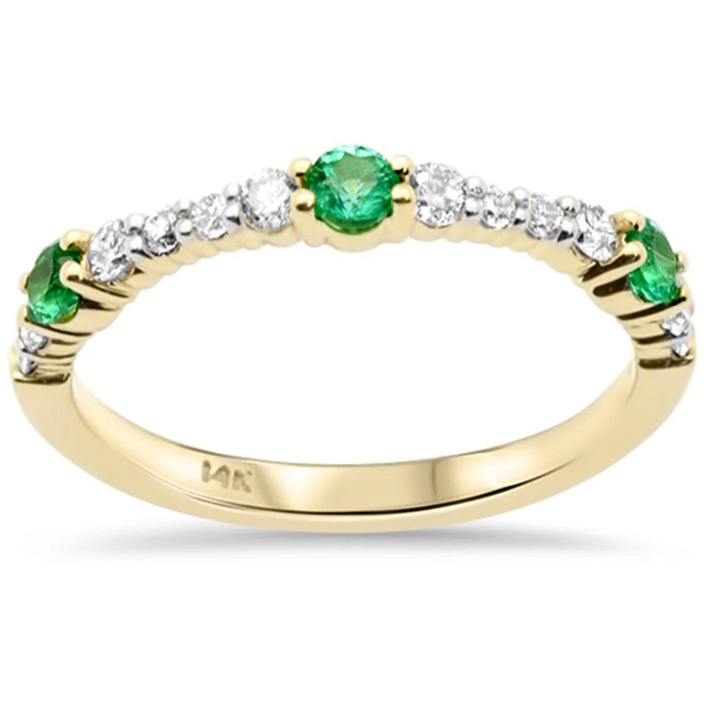 <span style="color:purple">SPECIAL!</span>.53ct G SI 14K Yellow Gold Diamond & Emerald Gemstone Band Ring Size 6.5