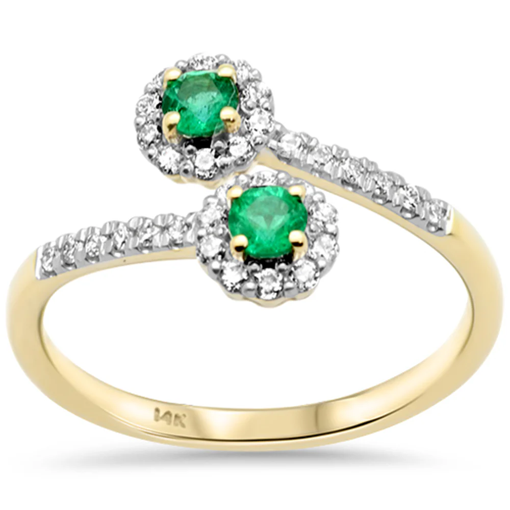 <span style="color:purple">SPECIAL!</span>.40ct G SI 14K Yellow Gold Diamond & Emerald Gemstone Wrap around Style Ring Size 6.5