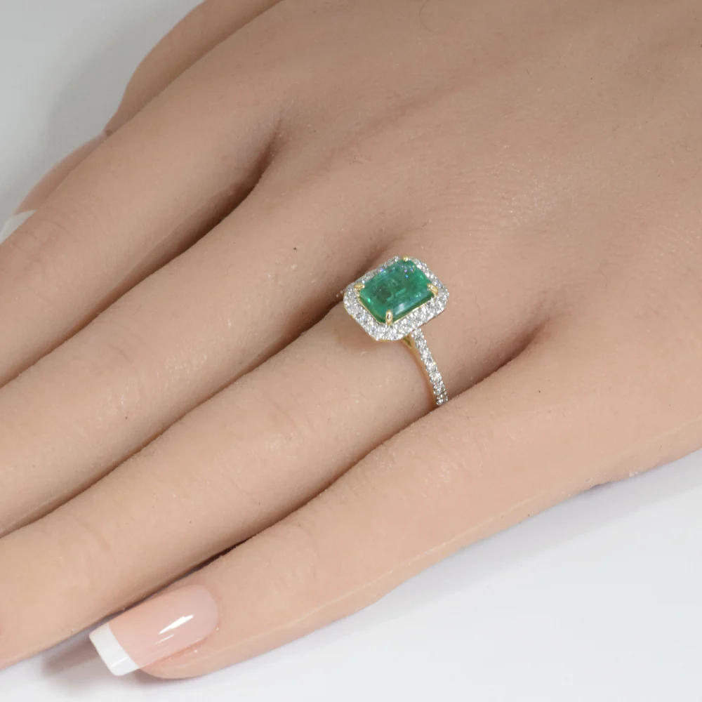 <span style="color:purple">SPECIAL!</span>1.84ct G SI 14K Yellow Gold Emerald Gemstone & Diamond Ring Size 6.5 - Image 2