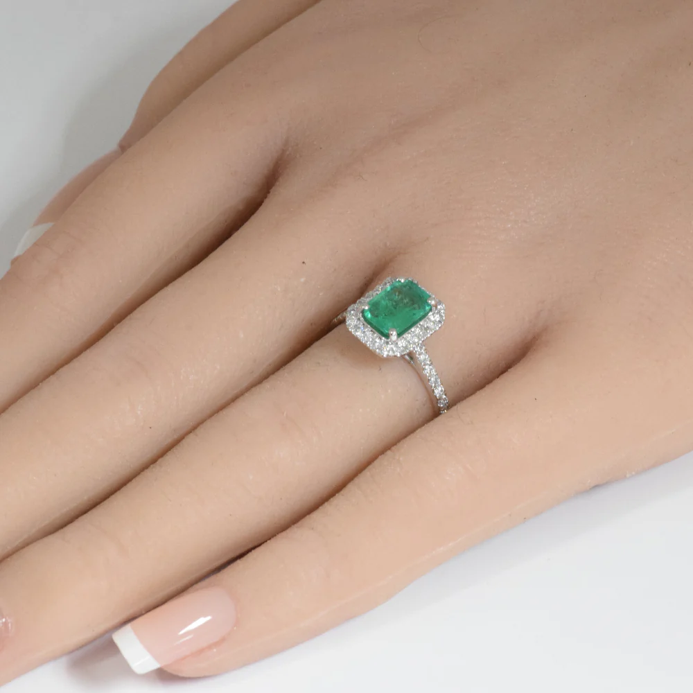 <span style="color:purple">SPECIAL!</span>1.73ct G SI 14K White Gold Emerald Gemstone & Diamond Ring Size 6.5 - Image 2