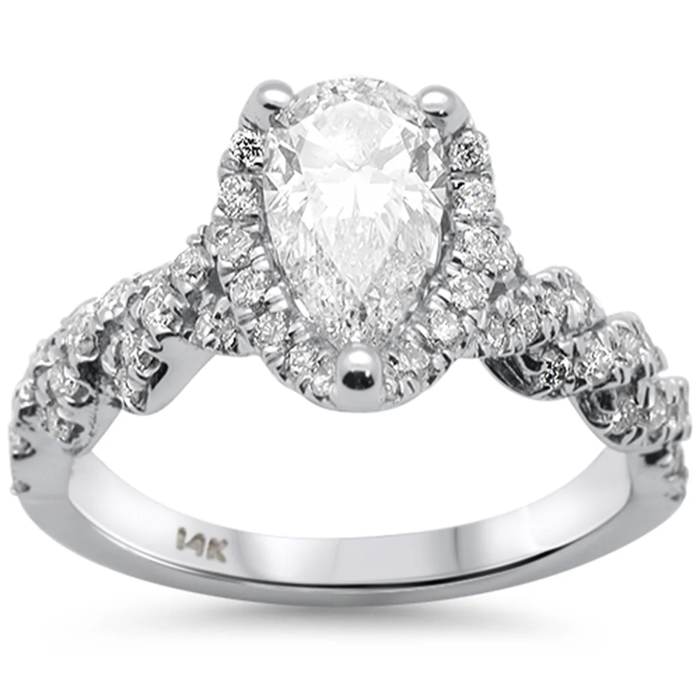 <span style="color:purple">SPECIAL!</span>1.62ct G SI 14K White Gold Pear Diamond Twisted Band Engagement Ring Size 6.5