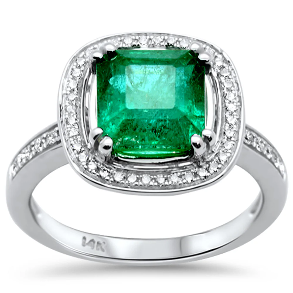 <span style="color:purple">SPECIAL!</span>2.95ct G SI 14K White Gold Emerald Gemstone & Diamond Ring Size 6.5