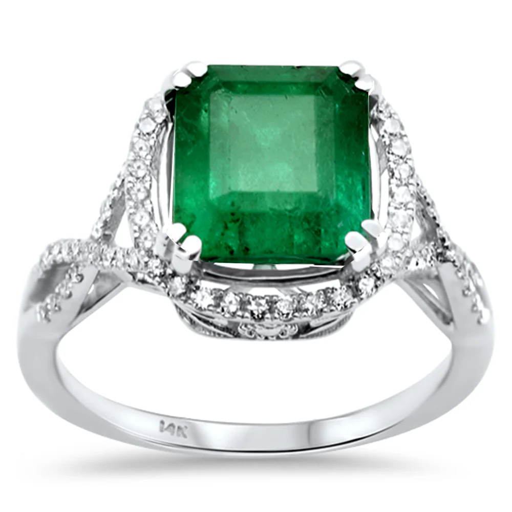 <span style="color:purple">SPECIAL!</span> 3.85ct G SI 14K White Gold Emerald Gemstone & Diamond Ring Size 6.5