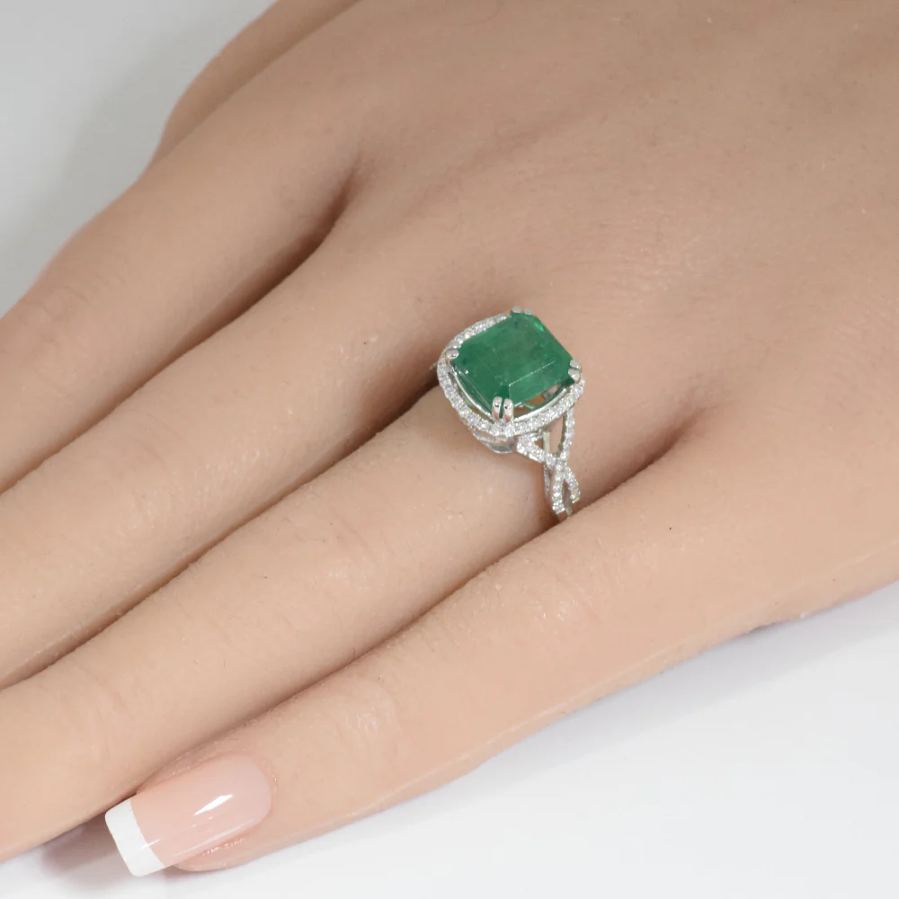 <span style="color:purple">SPECIAL!</span> 3.85ct G SI 14K White Gold Emerald Gemstone & Diamond Ring Size 6.5 - Image 2
