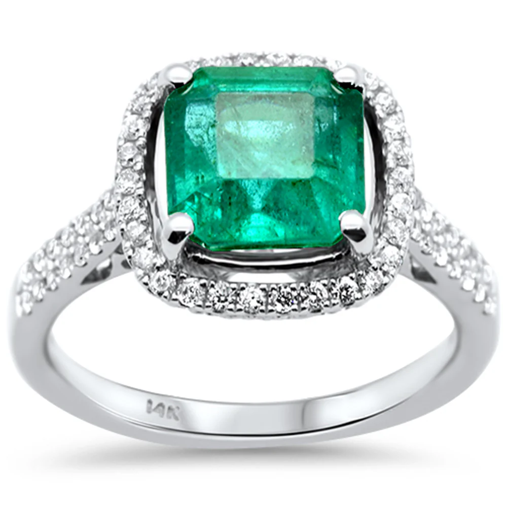 <span style="color:purple">SPECIAL!</span>3.15ct G SI 14K White Gold Emerald Gemstone & Diamond Ring Size 6.5
