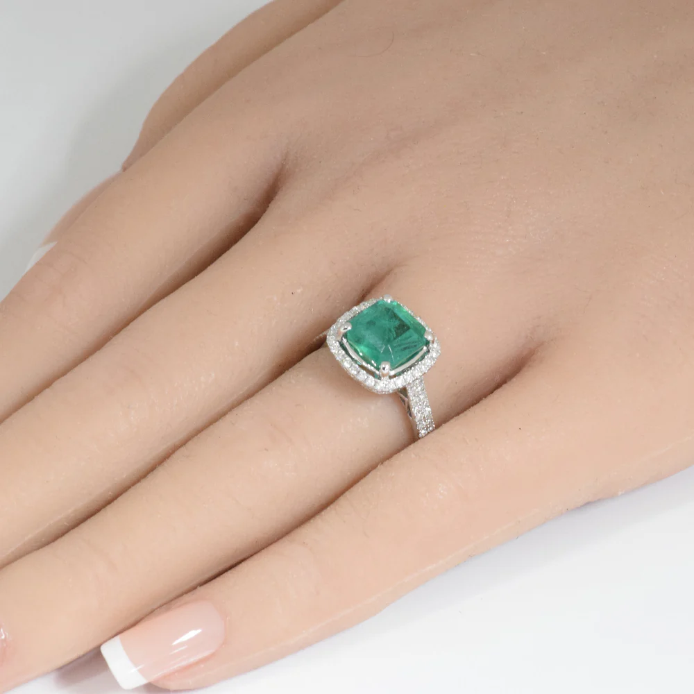 <span style="color:purple">SPECIAL!</span>3.15ct G SI 14K White Gold Emerald Gemstone & Diamond Ring Size 6.5 - Image 2