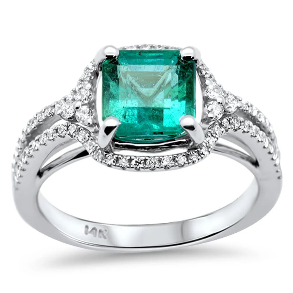 <span style="color:purple">SPECIAL!</span>2.40ct G SI 14K White Gold Emerald Gemstone & Diamond Ring Size 6.5