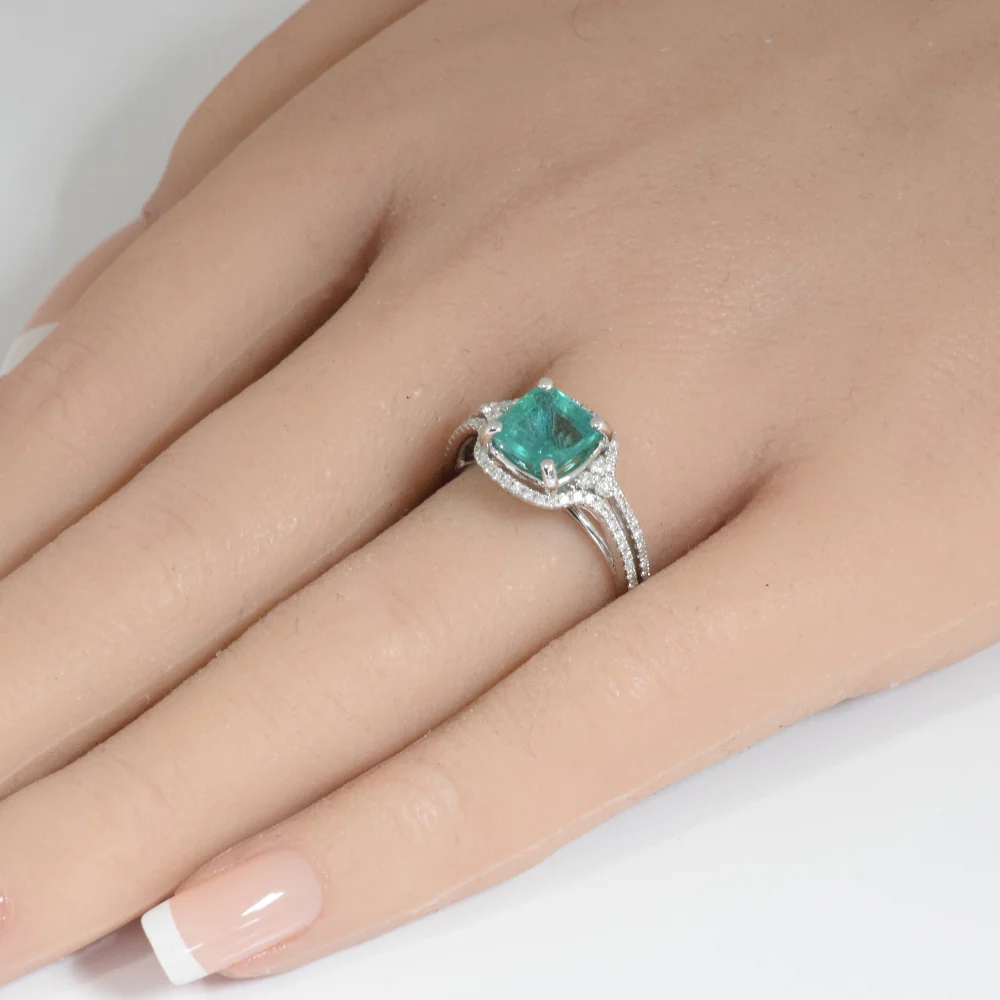 <span style="color:purple">SPECIAL!</span>2.40ct G SI 14K White Gold Emerald Gemstone & Diamond Ring Size 6.5 - Image 2