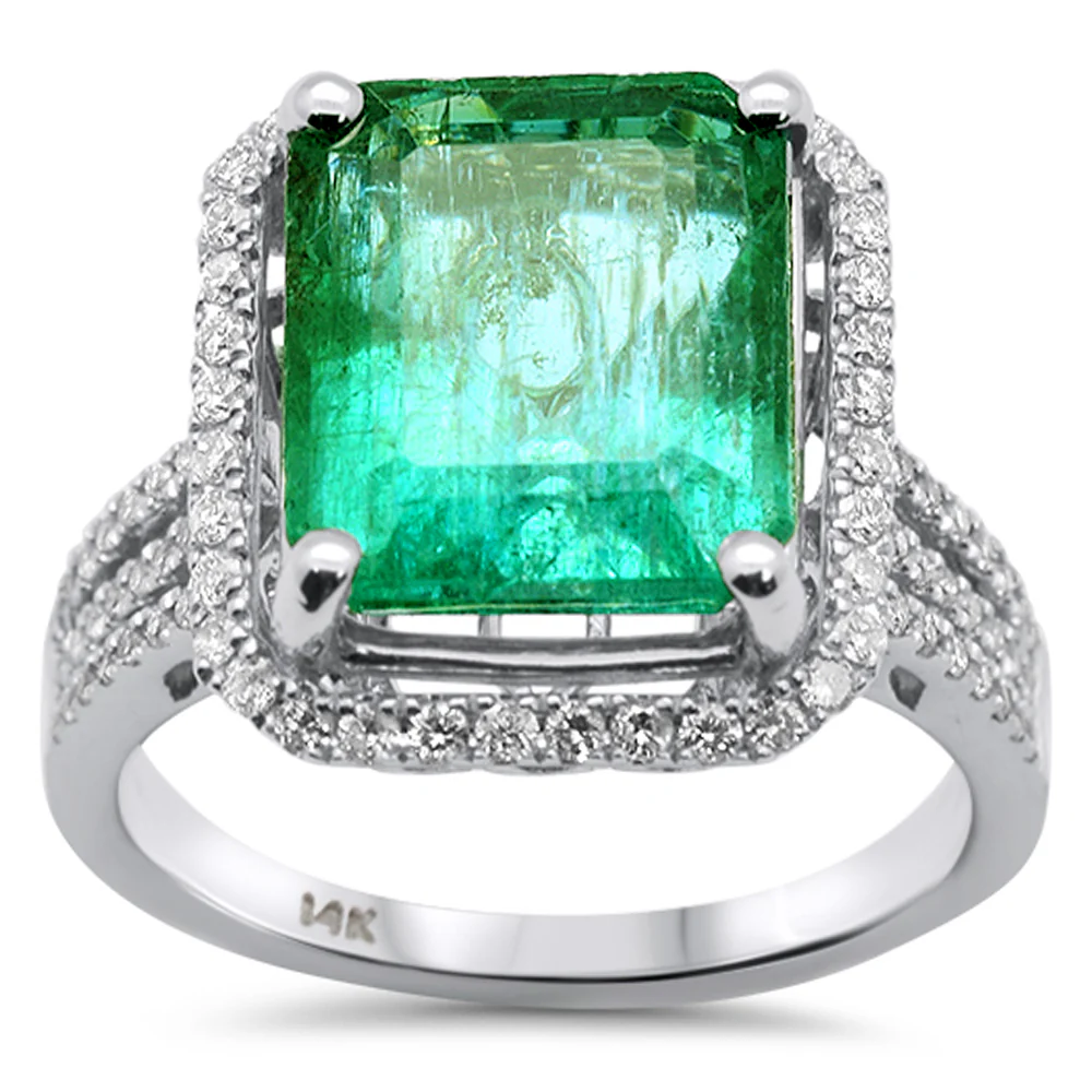 <span style="color:purple">SPECIAL!</span>6.67ct G SI 14K White Gold Natural Emerald Gemstone & Diamond Ring Size 6.5