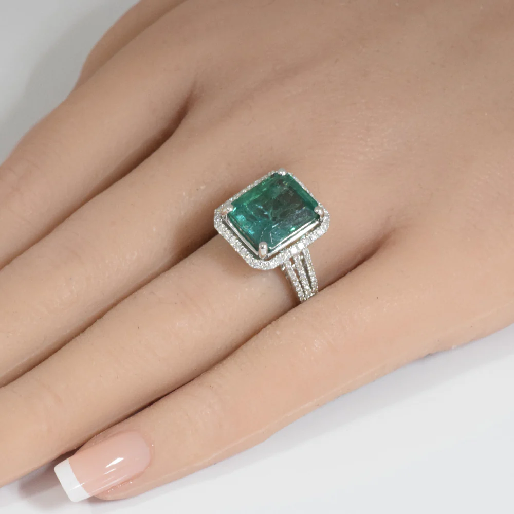 <span style="color:purple">SPECIAL!</span>6.67ct G SI 14K White Gold Natural Emerald Gemstone & Diamond Ring Size 6.5 - Image 2