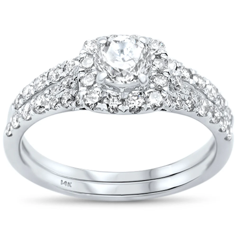 <span style="color:purple">SPECIAL!</span> 1.29ct G SI 14K White Gold Round Diamond Engagement Ring Bridal Set Size 6.5
