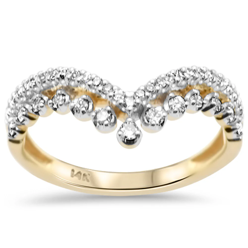 <span style="color:purple">SPECIAL!</span>.31ct G SI 14K Yellow Gold Diamond Chevron Shape Ring Band Size 6.5
