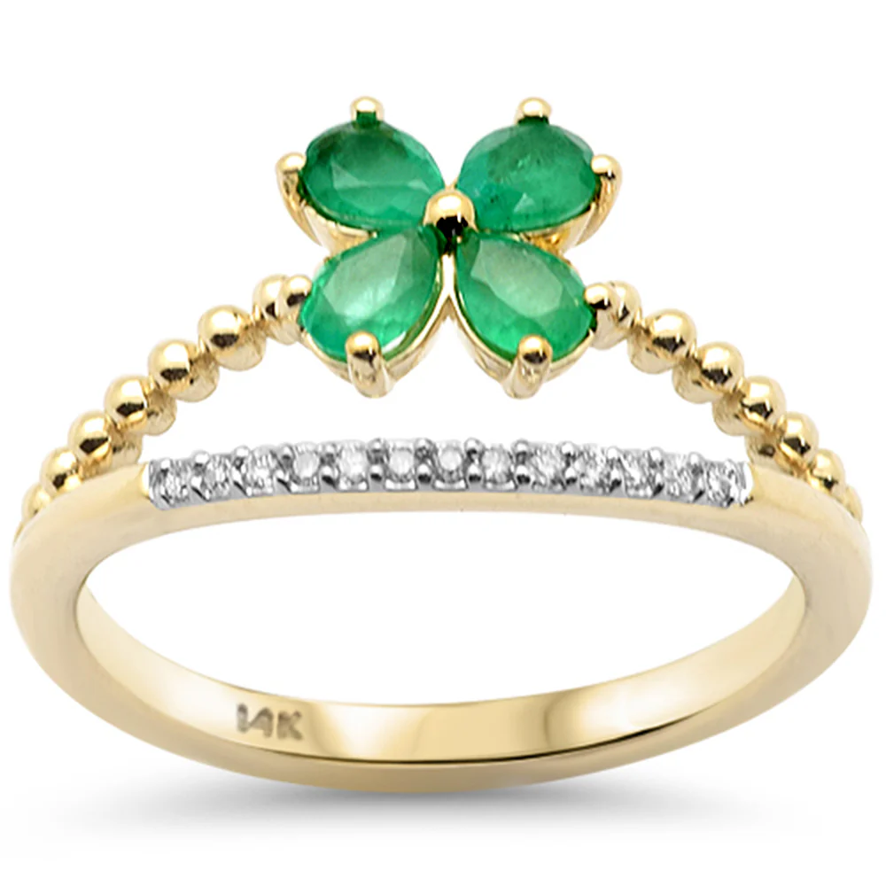 <span style="color:purple">SPECIAL!</span>.62ct G SI 14K Yellow Gold Diamond & Emerald Gemstone Flower Ring Size 6.5