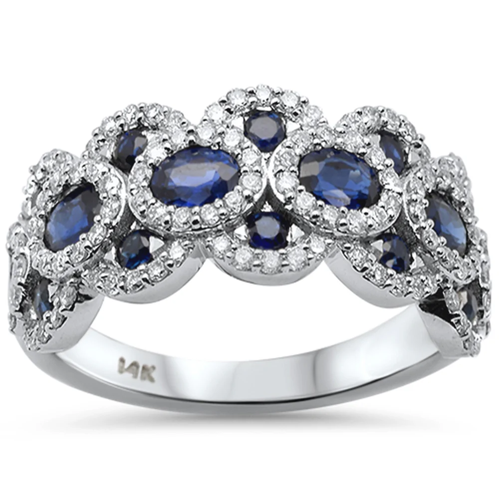 <span style="color:purple">SPECIAL!</span>1.96ct G SI 14K White Gold Diamond & Blue Sapphire Gemstone Dome Ring Size 6.5