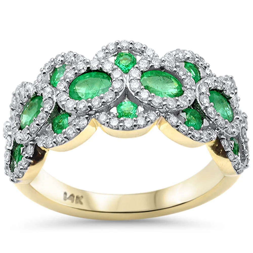 <span style="color:purple">SPECIAL!</span>1.60ct G SI 14K Yellow Gold Diamond & Emerald Gemstone Dome Ring Size 6.5