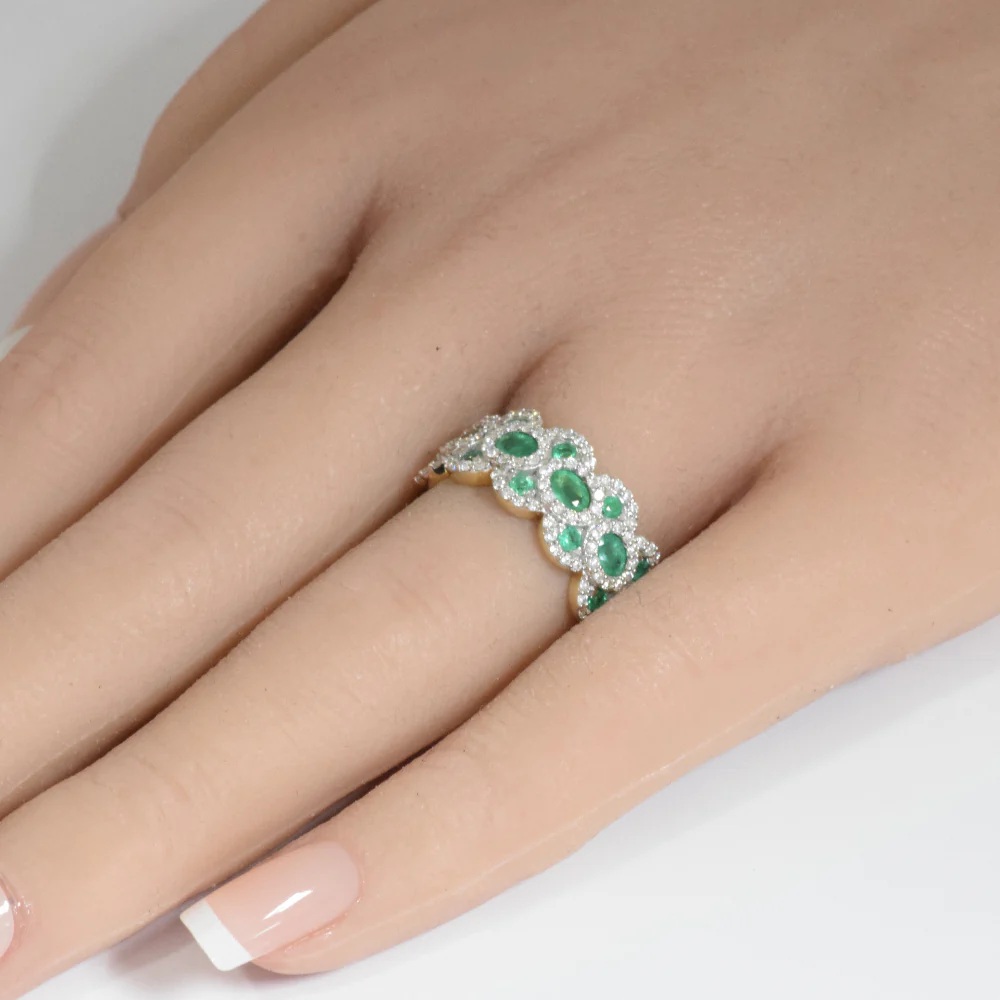 <span style="color:purple">SPECIAL!</span>1.60ct G SI 14K Yellow Gold Diamond & Emerald Gemstone Dome Ring Size 6.5 - Image 2