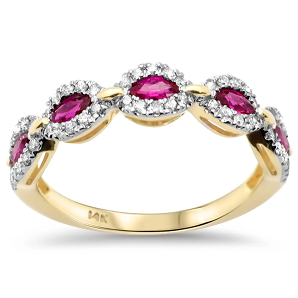 <span style="color:purple">SPECIAL!</span>.76ct G SI 14K Yellow Gold Diamond & Ruby Gemstone Band Ring Size 6.5