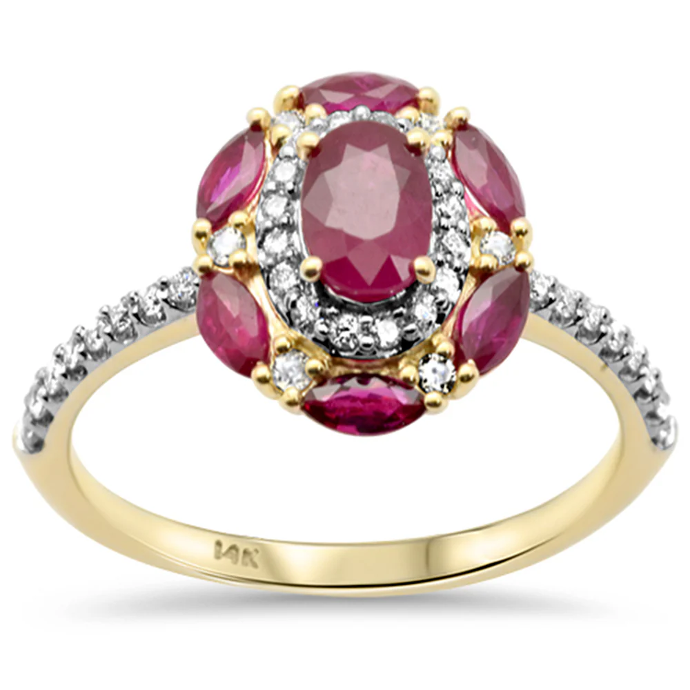<span style="color:purple">SPECIAL!</span>1.42ct G SI 14K Yellow Gold Diamond & Ruby Gemstone Dome Ring Size 6.5