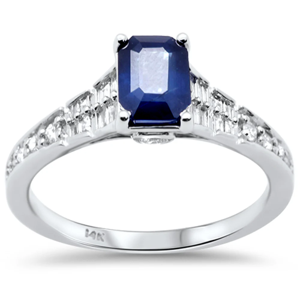 <span style="color:purple">SPECIAL!</span>1.27ct G SI 14K White Gold Diamond & Blue Sapphire Gemstone Ring Size 6.5