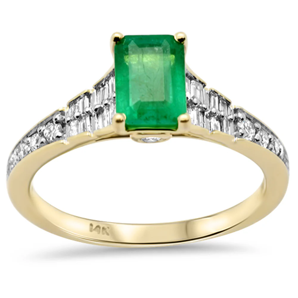 <span style="color:purple">SPECIAL!</span>1.30ct G SI 14K Yellow Gold Diamond & Emerald Gemstone Ring Size 6.5