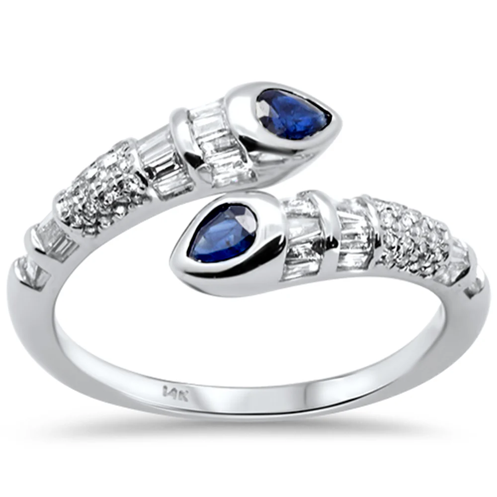 <span style="color:purple">SPECIAL!</span>.79ct G SI 14K White Gold Diamond & Blue Sapphire Gemstone Wrap Around Band Ring Size 6.5