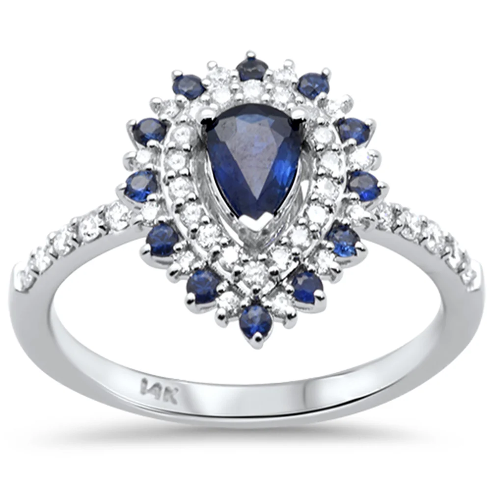 <span style="color:purple">SPECIAL!</span>.90ct G SI 14K White Gold Diamond & Blue Sapphire Gemstone Ring Size 6.5