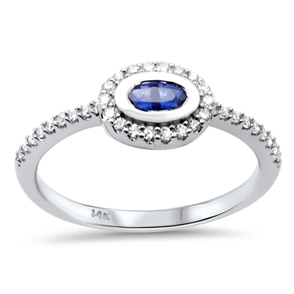 <span style="color:purple">SPECIAL!</span>.46ct G SI 14K White Gold Diamond & Blue Sapphire Gemstone Band Ring Size 6.5