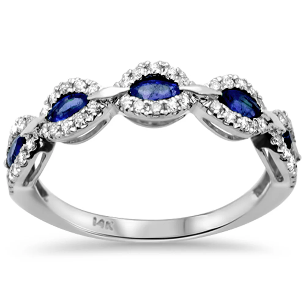 <span style="color:purple">SPECIAL!</span>.85ct G SI 14K White Gold Diamond & Blue Sapphire Gemstone Band Ring Size 6.5