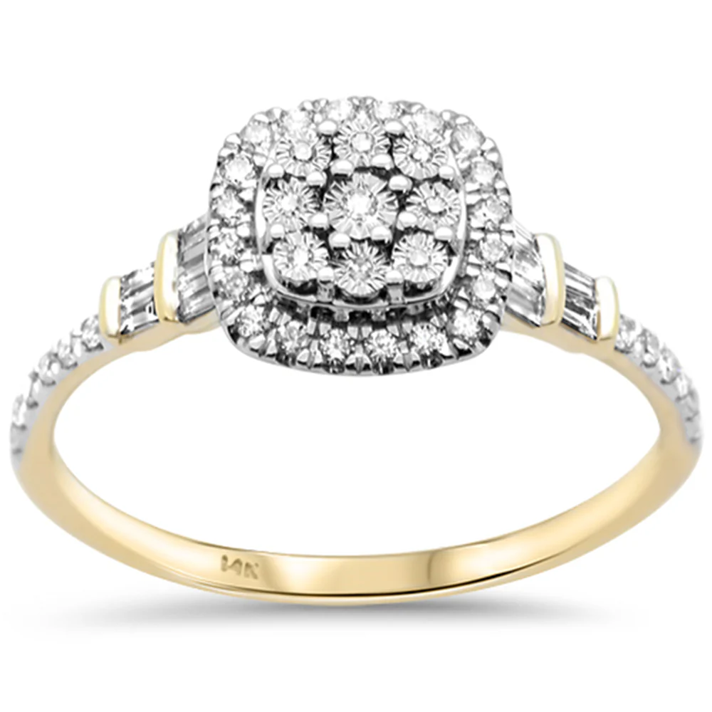 <span style="color:purple">SPECIAL!</span> .26ct G SI 14K Yellow Gold Round & Baguette Diamond Ring Size 6.5