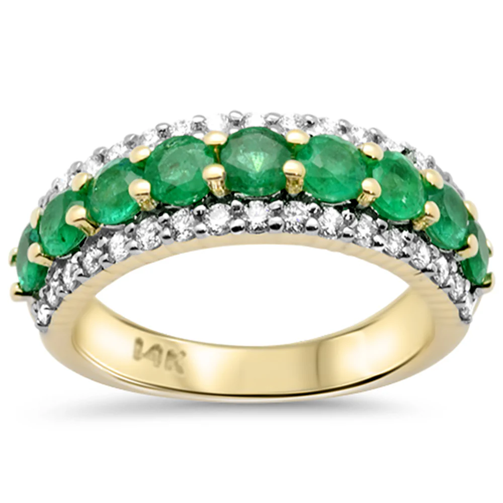 <span style="color:purple">SPECIAL!</span>1.79ct G SI 14K Yellow Gold Diamond & Emerald Gemstone Band Ring Size 6.5