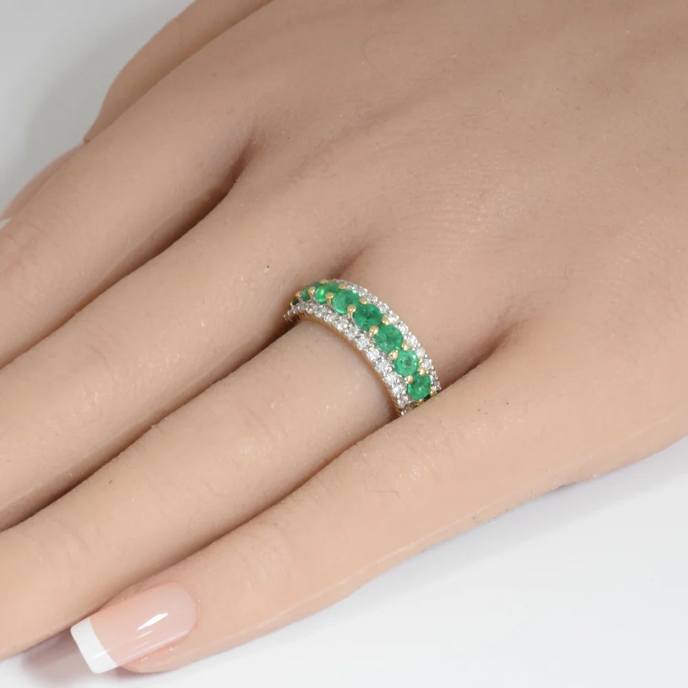 <span style="color:purple">SPECIAL!</span>1.79ct G SI 14K Yellow Gold Diamond & Emerald Gemstone Band Ring Size 6.5 - Image 2