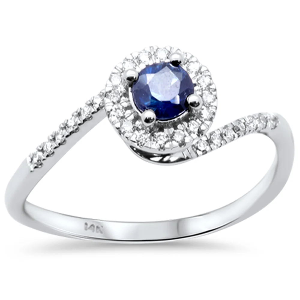 <span style="color:purple">SPECIAL!</span>.48ct G SI 14K White Gold Diamond & Blue Sapphire Gemstone Halo Ring Size 6.5