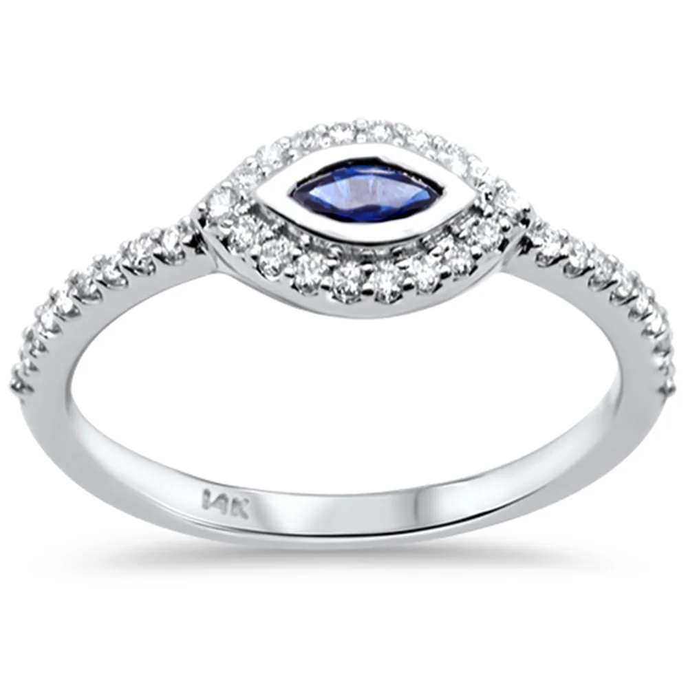 <span style="color:purple">SPECIAL!</span> .35ct G SI 14K White Gold Diamond & Blue Sapphire Gemstone Evil Eye Ring Size 6.5