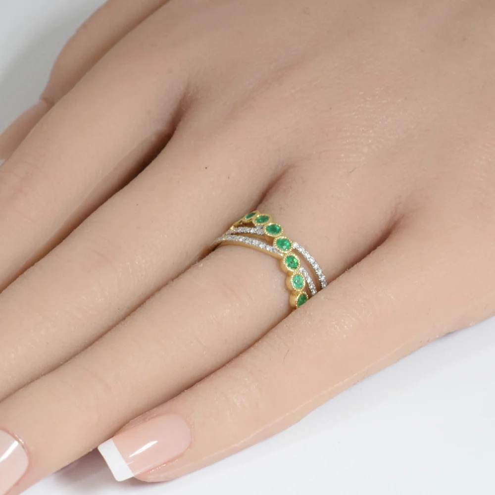 <span style="color:purple">SPECIAL!</span>.67ct G SI 14K Yellow Gold Diamond & Emerald Gemstone Wrap Around Ring Size 6.5 - Image 2