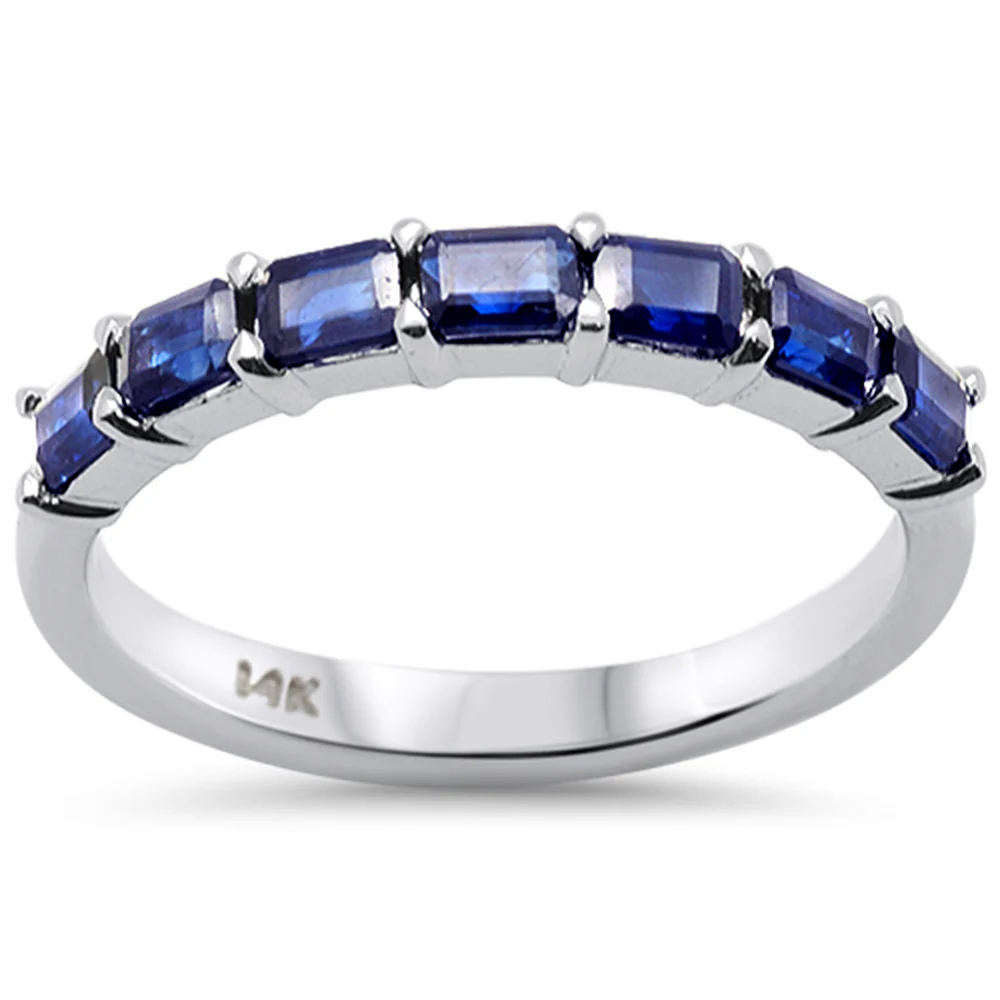 <span style="color:purple">SPECIAL!</span>1.22ct G SI 14K White Gold Blue Sapphire Gemstone Band Ring Size 6.5