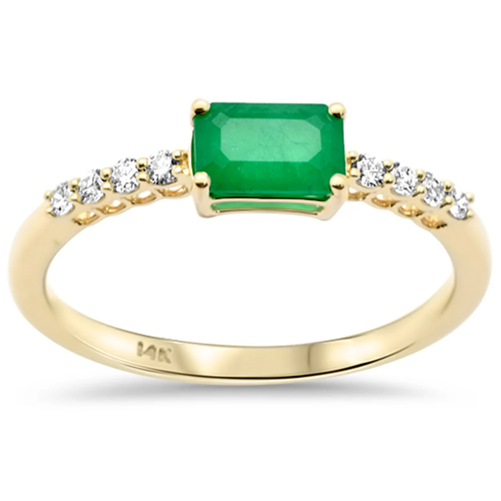 <span style="color:purple">SPECIAL!</span>.65ct G SI 14K Yellow Gold Diamond & Emerald Gemstone Ring Size 6.5