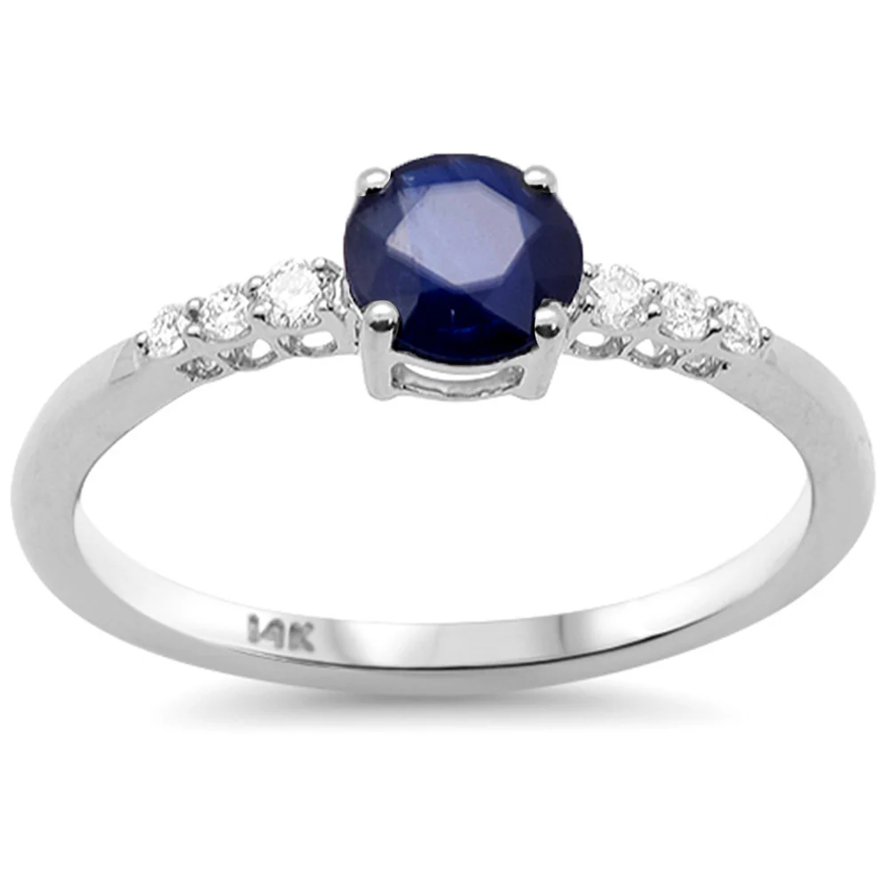 <span style="color:purple">SPECIAL!</span> .74ct G SI 14K White Gold Diamond  & Round Blue Sapphire Gemstone Ring Size 6.5