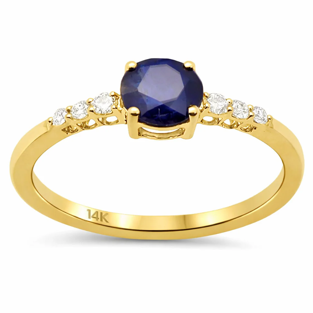 <span style="color:purple">SPECIAL!</span> .72ct G SI 14K Yellow Gold Diamond  & Round Blue Sapphire Gemstone Ring Size 6.5