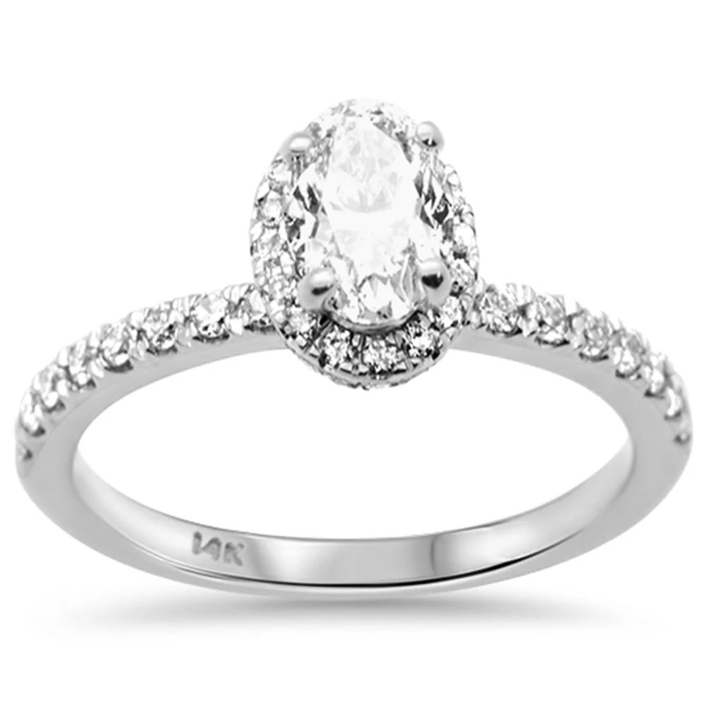 <span style="color:purple">SPECIAL!</span>1.08ct G SI 14K White Gold Oval Diamond Halo Engagement Ring Size 6.5