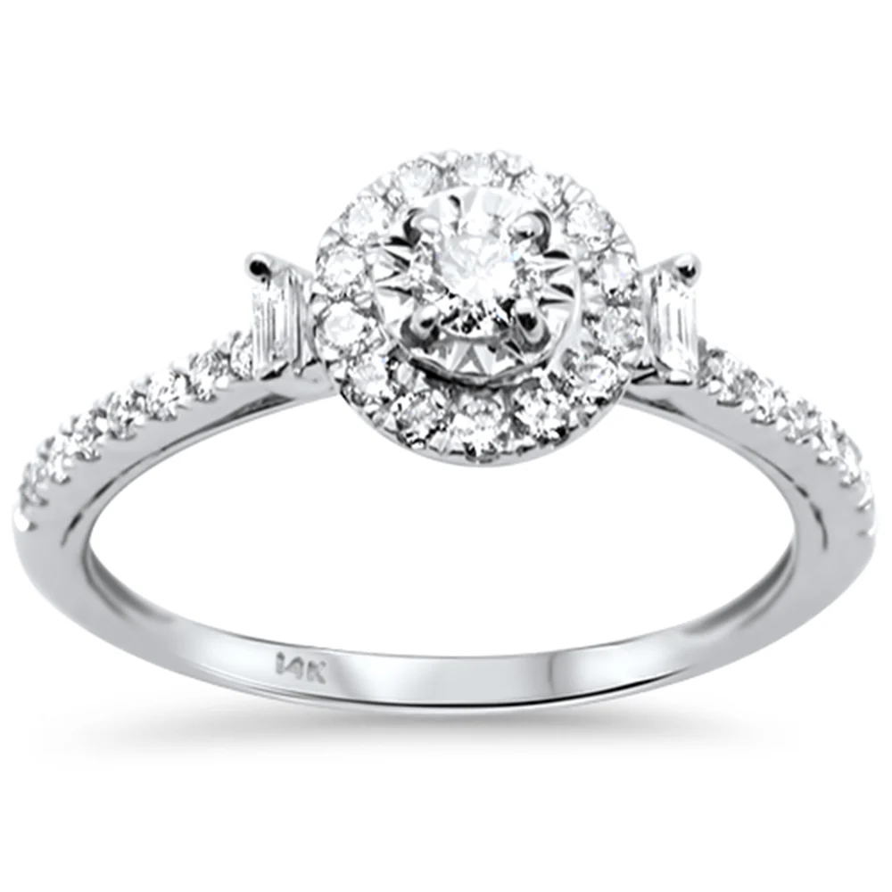 <span style="color:purple">SPECIAL!</span>.48ct G SI 14K White Gold Round & Baguette Diamond Engagement Ring Size 6.5