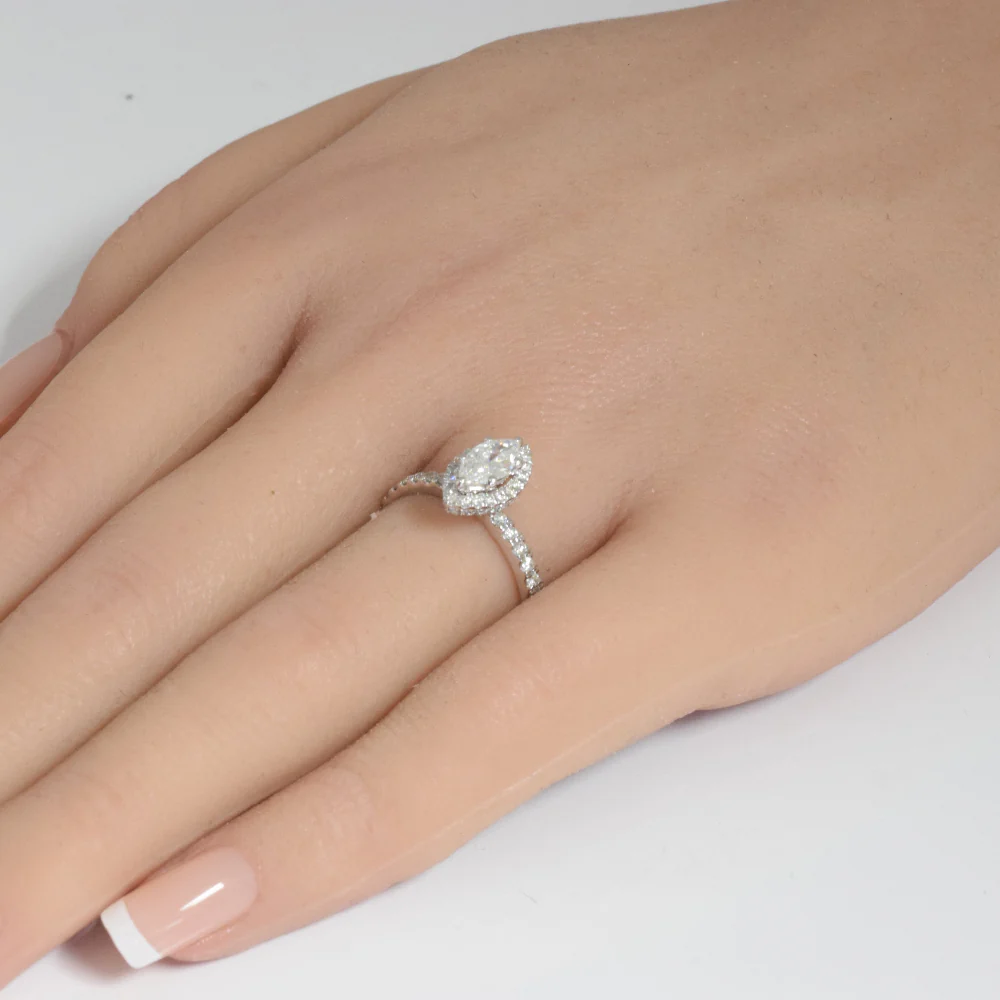 <span style="color:purple">SPECIAL!</span>.90ct G SI 14K White Gold Marquee Shape Halo Diamond Engagement Ring Size 6.5 - Image 2
