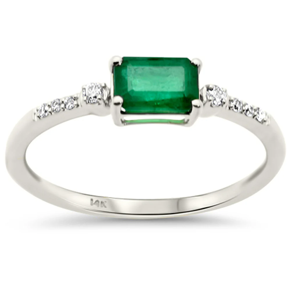 <span style="color:purple">SPECIAL!</span> .60ct G SI 14K White Gold Diamond & Emerald Gemstone Ring Size 6.5