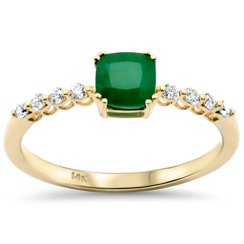 <span style="color:purple">SPECIAL!</span>.79ct G SI 14K Yellow Gold Diamond & Emerald Gemstone Ring Size 6.5