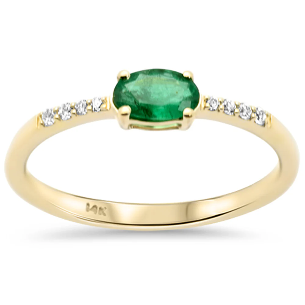 <span style="color:purple">SPECIAL!</span> .33ct G SI 14K Yellow Gold Diamond & Oval Shape Emerald Gemstone Ring Size 6.5