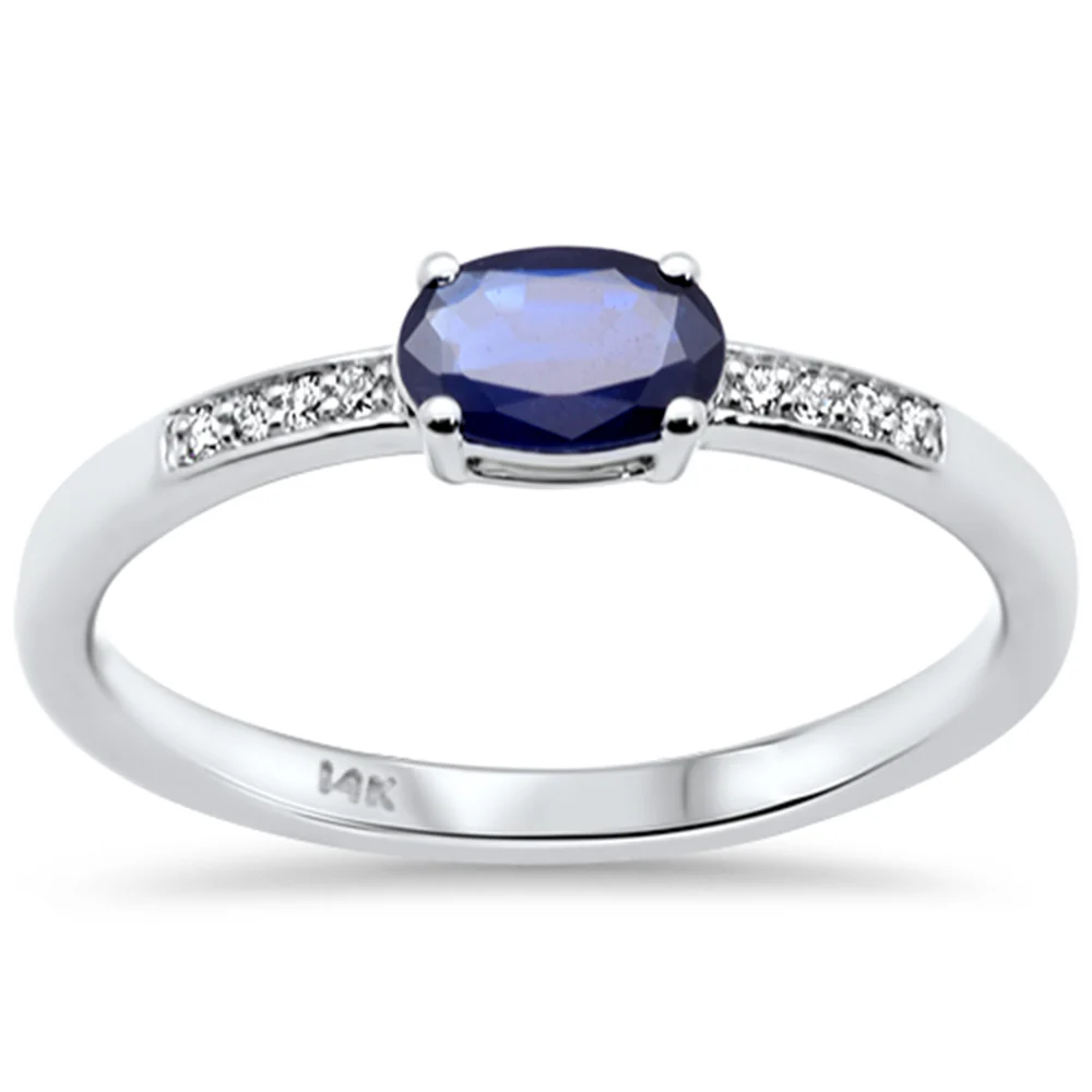 <span style="color:purple">SPECIAL!</span> .48ct G SI 14K White Gold Diamond & Oval Shape Blue Sapphire Gemstone Ring Size 6.5