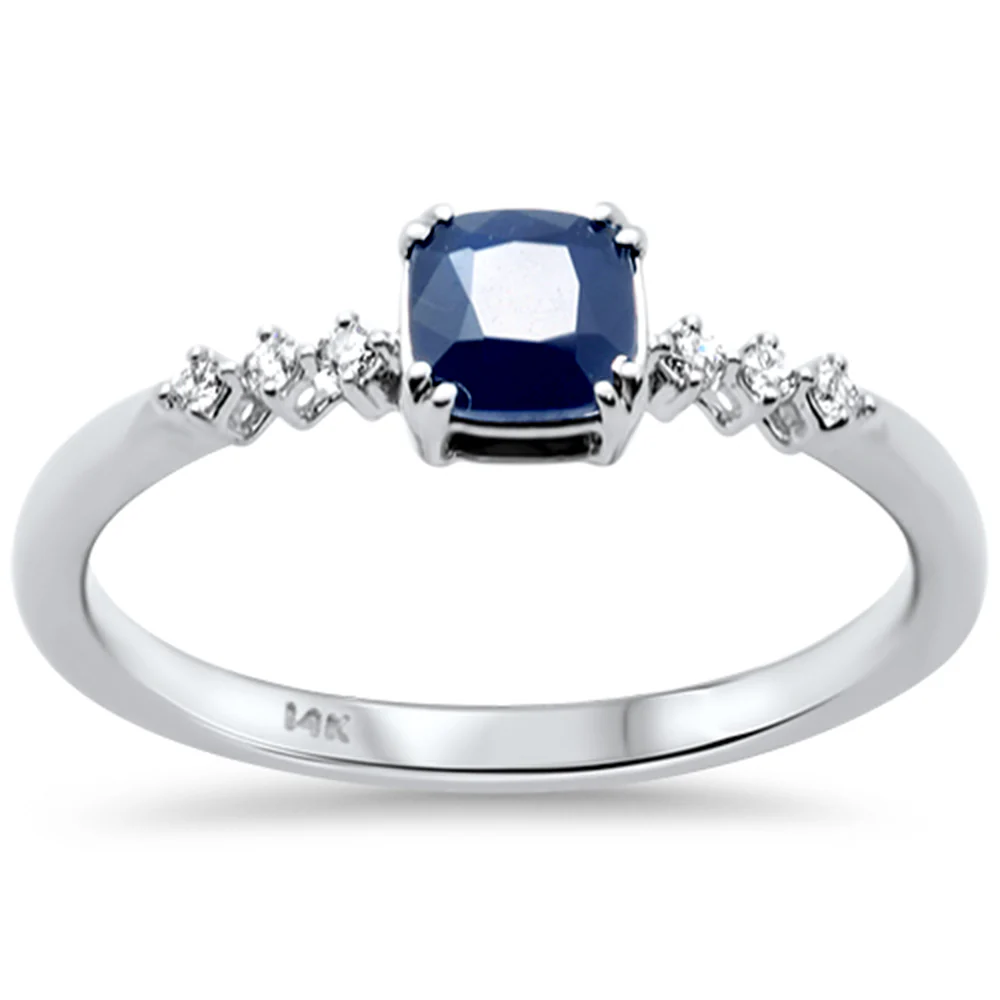 <span style="color:purple">SPECIAL!</span> .70ct G SI 14K White Gold Diamond & Blue Sapphire Gemstone Ring Size 6.5